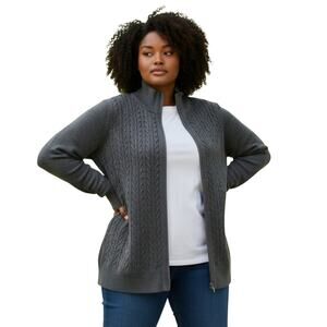 Talbots Gray Cable Knit Zip Front Cardigan Cotton/Poly/Wool Blend Plus Size 2X